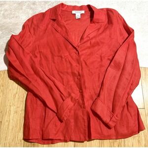 Christopher & Banks Red Button-Front Linen Shirt
